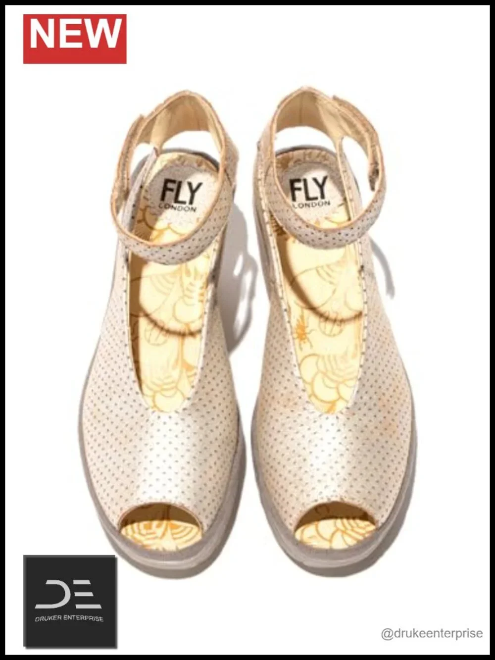 FLY London Wedge Sandals Leather Cushioned Insole Ankle Strap Open Toe Women's
